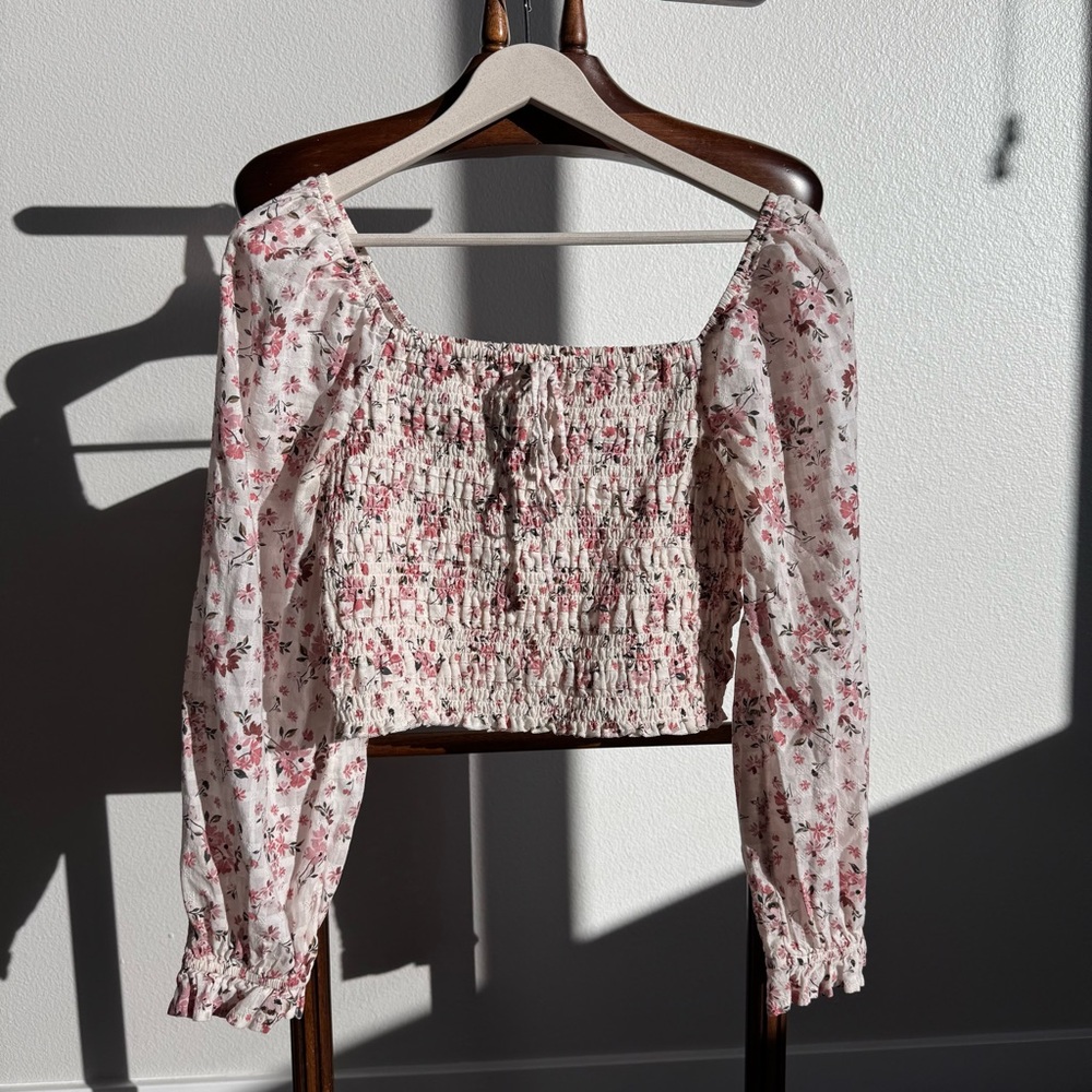 American Eagle Floral Smocked Crop Top Puff Sleeves Size M Y2K Feminine Softgirl